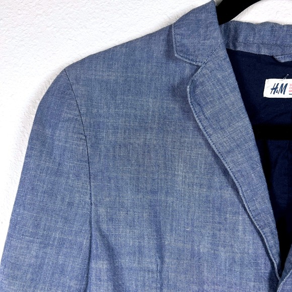 H&M Boys Chambray Blue Blazer Two Button Front Pockets Classic Style Youth 13-14 - Picture 3 of 12
